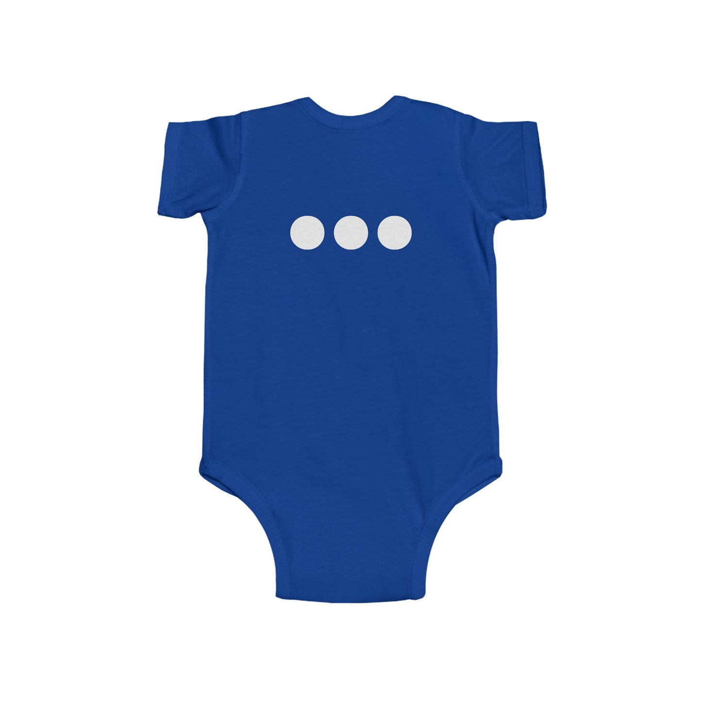 Baby Bodysuit Emblem Front Centered with Iconic 3 Dots on Back