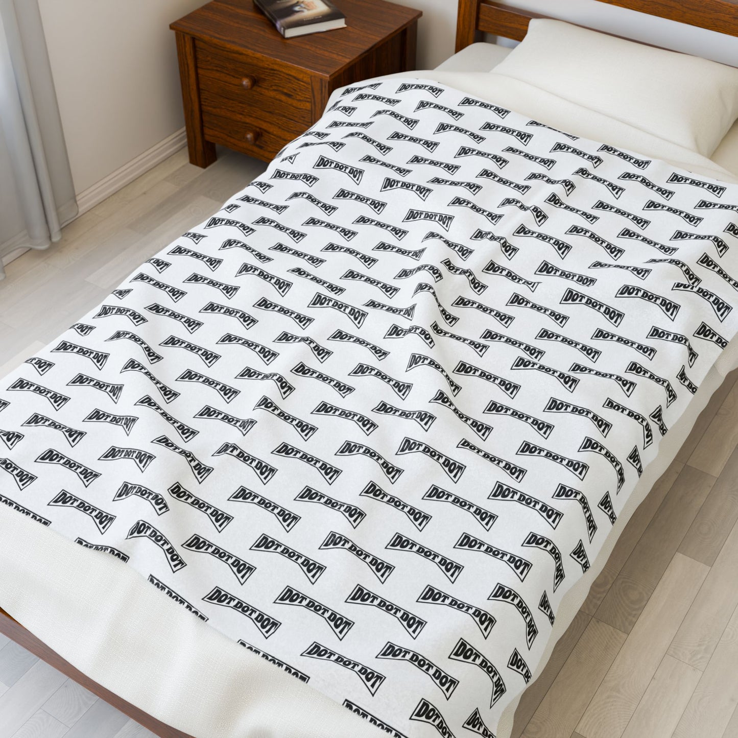 Velveteen Plush Blanket - Black Emblem Diagonal Dot Pattern Design