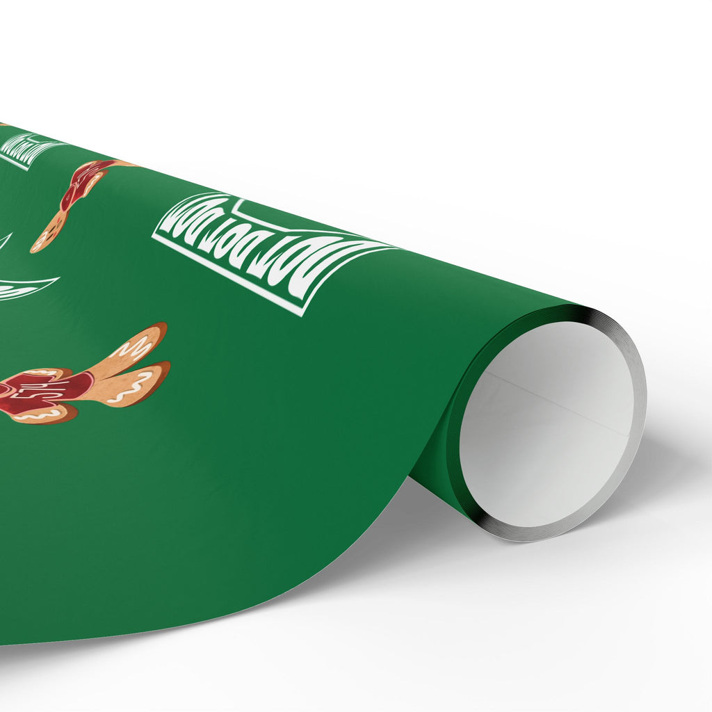 Christmas Gingerbread Wrapping Paper Roll — Green Holiday Gift Wrap with Cookies Pattern