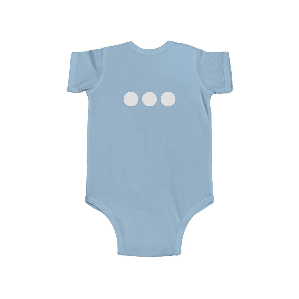 Baby Bodysuit Emblem Front Centered with Iconic 3 Dots on Back