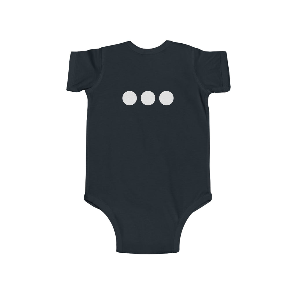 Baby Bodysuit Emblem Front Centered with Iconic 3 Dots on Back