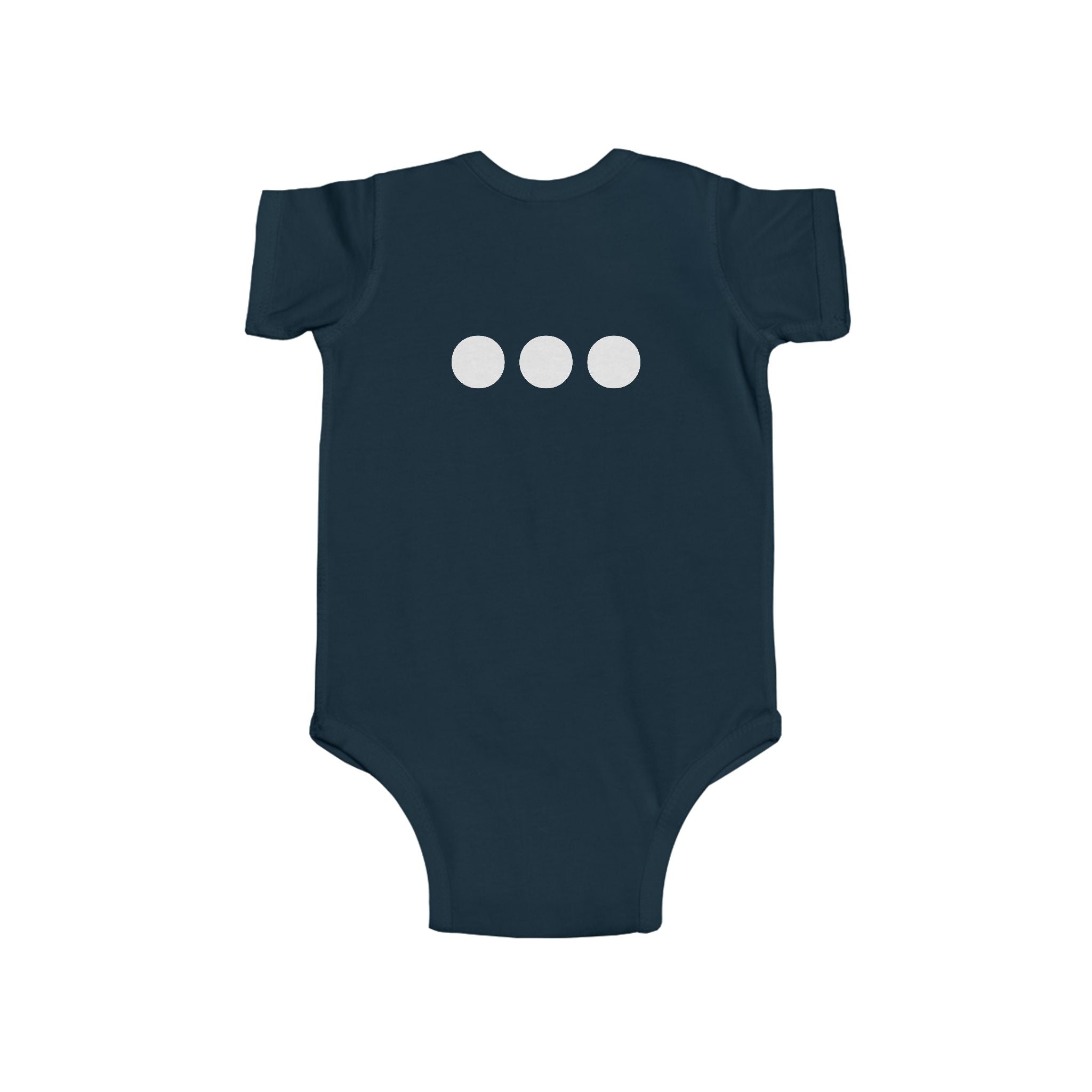 Baby Bodysuit Emblem Front Centered with Iconic 3 Dots on Back