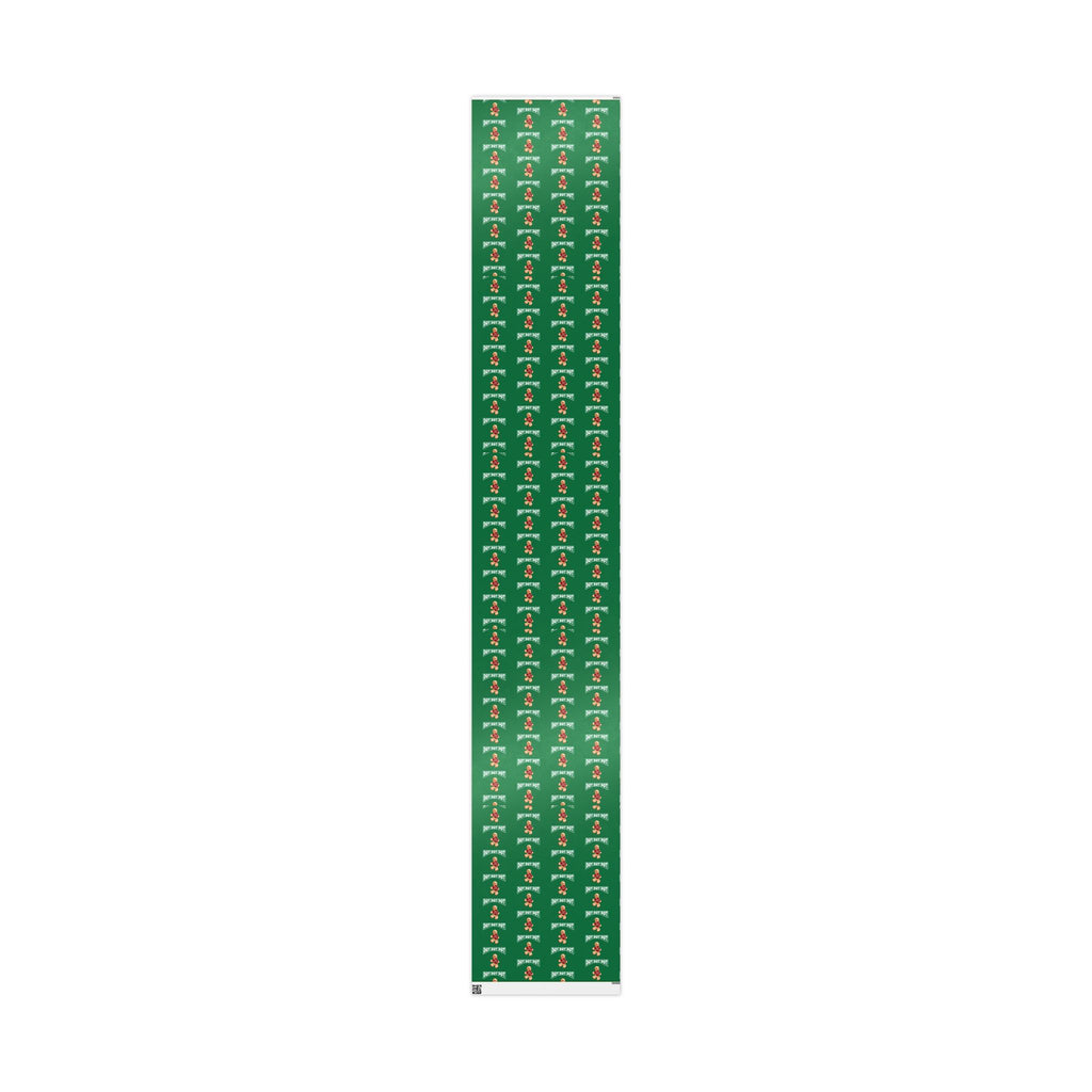 Christmas Gingerbread Wrapping Paper Roll — Green Holiday Gift Wrap with Cookies Pattern