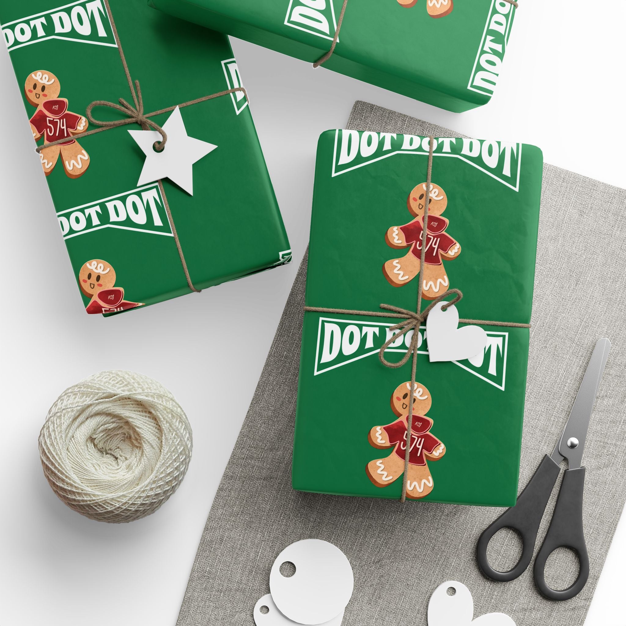 Christmas Gingerbread Wrapping Paper Roll — Green Holiday Gift Wrap with Cookies Pattern