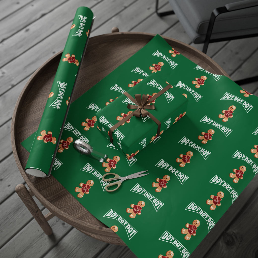Christmas Gingerbread Wrapping Paper Roll — Green Holiday Gift Wrap with Cookies Pattern