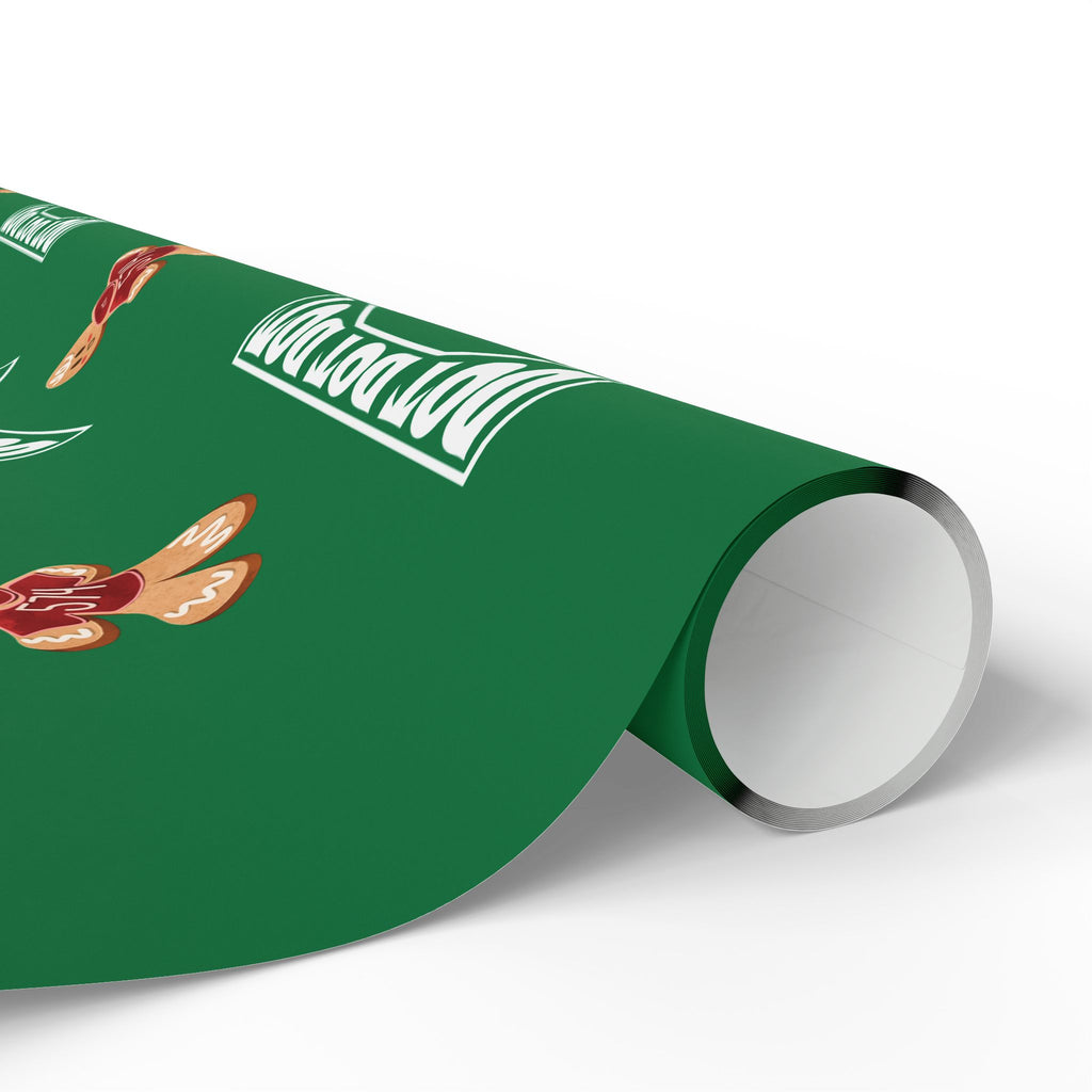 Christmas Gingerbread Wrapping Paper Roll — Green Holiday Gift Wrap with Cookies Pattern
