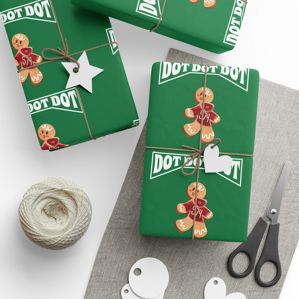 Christmas Gingerbread Wrapping Paper Roll — Green Holiday Gift Wrap with Cookies Pattern