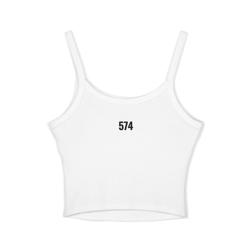 574 Minimalist White Spaghetti Strap Tank Top — Vintage Number Graphic