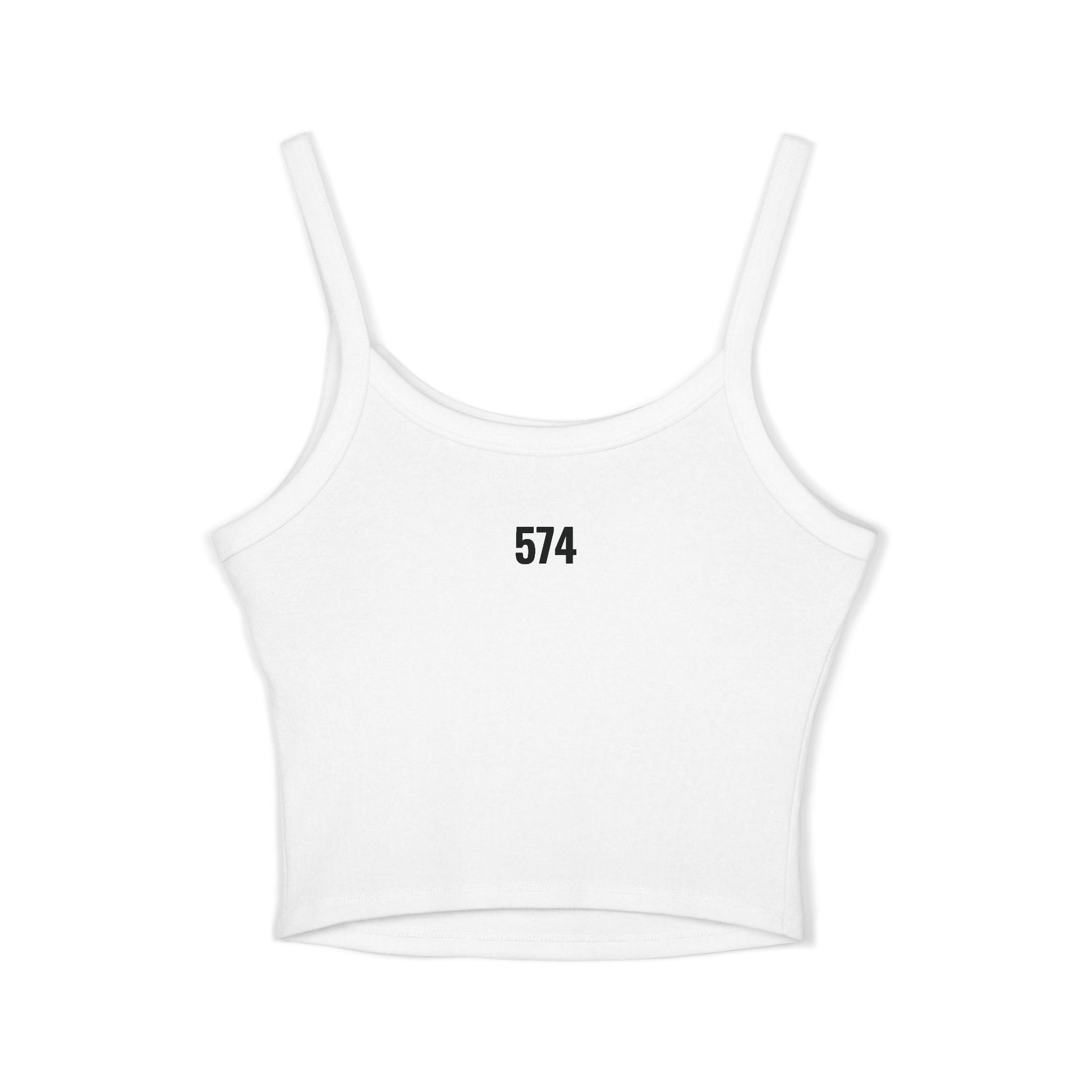 574 Minimalist White Spaghetti Strap Tank Top — Vintage Number Graphic