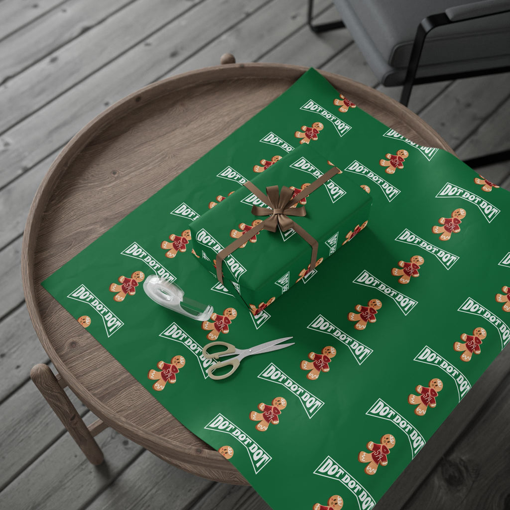 Christmas Gingerbread Wrapping Paper Roll — Green Holiday Gift Wrap with Cookies Pattern