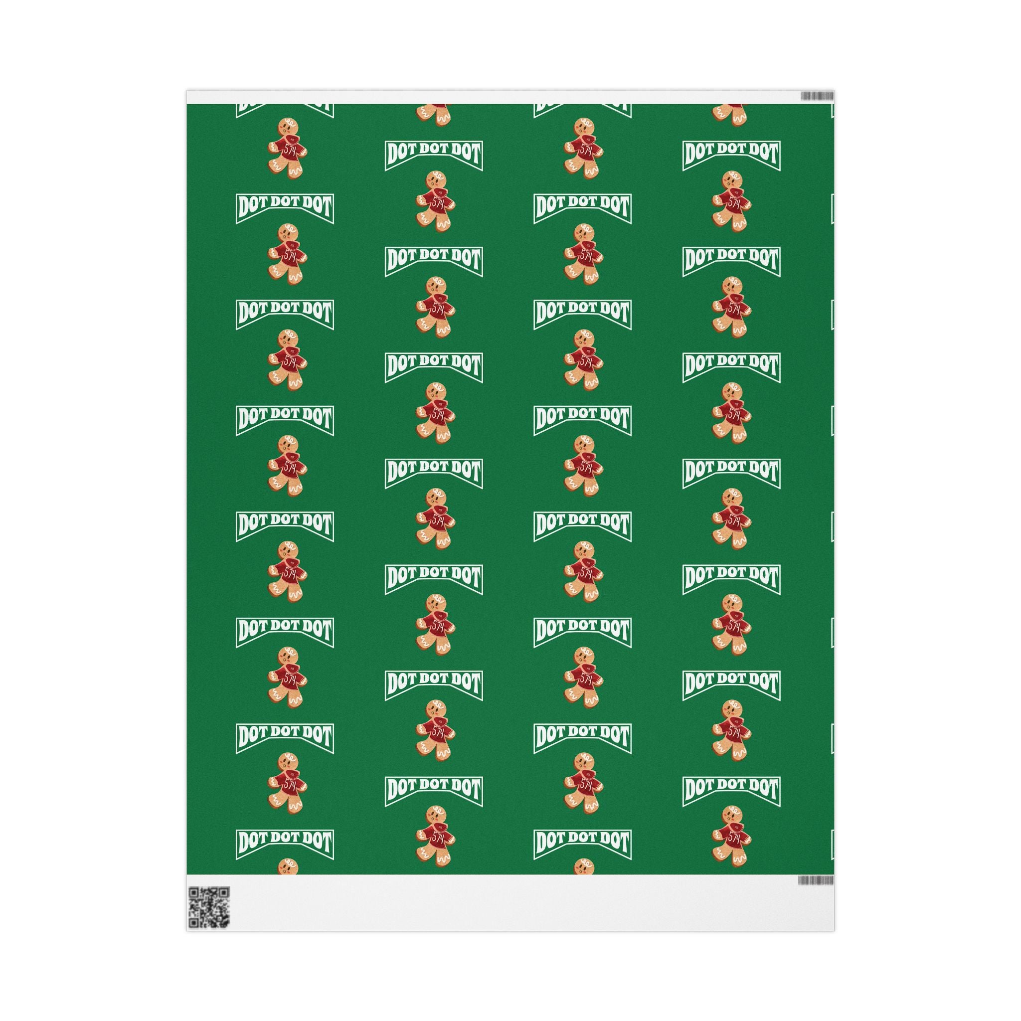 Christmas Gingerbread Wrapping Paper Roll — Green Holiday Gift Wrap with Cookies Pattern