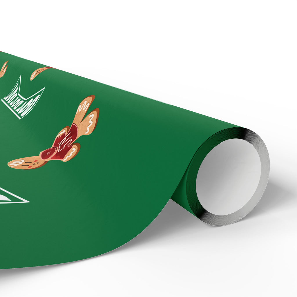 Christmas Gingerbread Wrapping Paper Roll — Green Holiday Gift Wrap with Cookies Pattern
