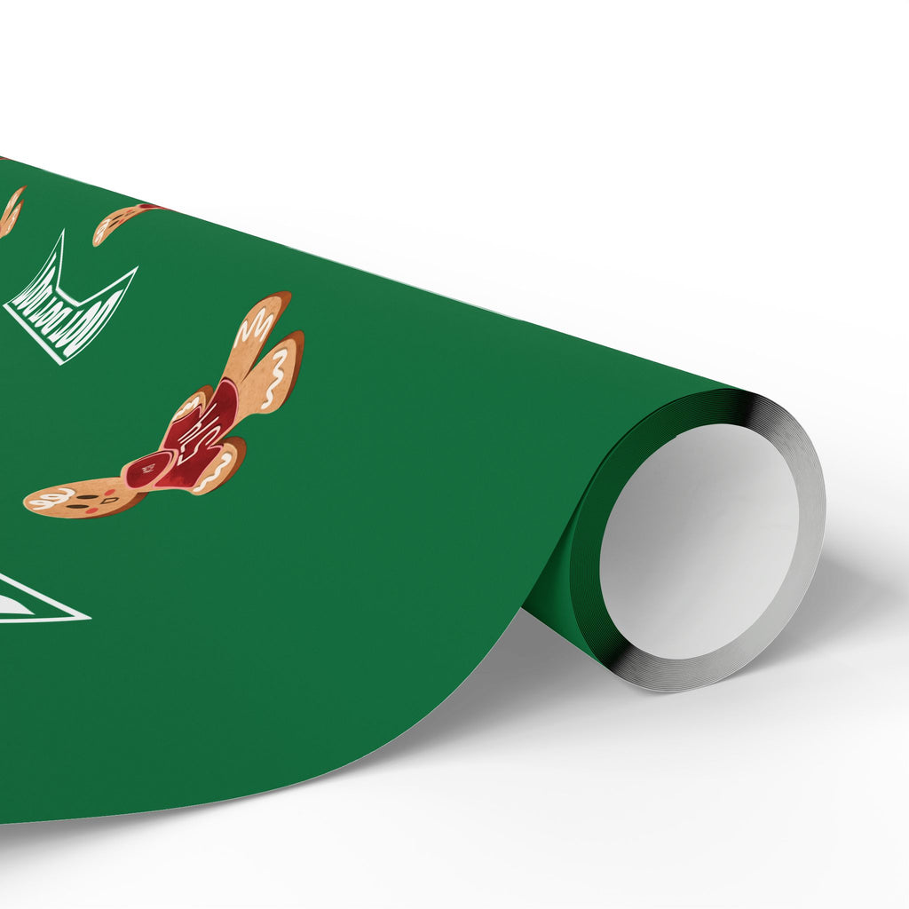 Christmas Gingerbread Wrapping Paper Roll — Green Holiday Gift Wrap with Cookies Pattern