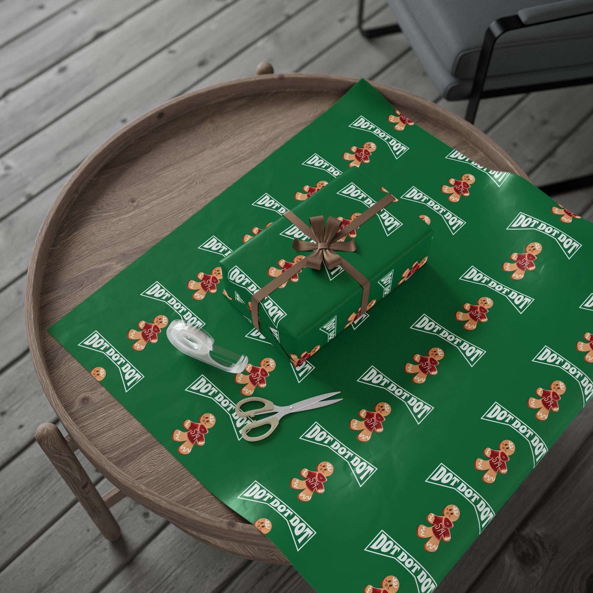 Christmas Gingerbread Wrapping Paper Roll — Green Holiday Gift Wrap with Cookies Pattern